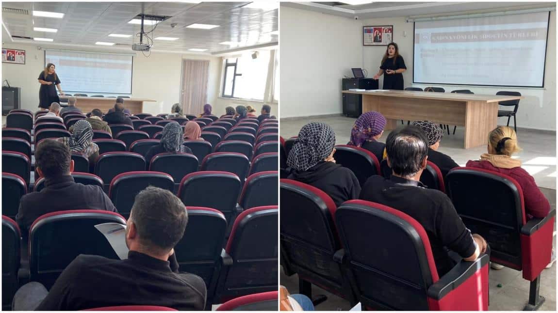 Şiddetle mücadele kapsamında Şiddeti Önleme ve İzleme Merkezinden bir uzmanımız okulumuza gelerek velilerimize eğitim vermiştir. ŞÖNİM’e ve katılan velilerimize teşekkür ederiz.